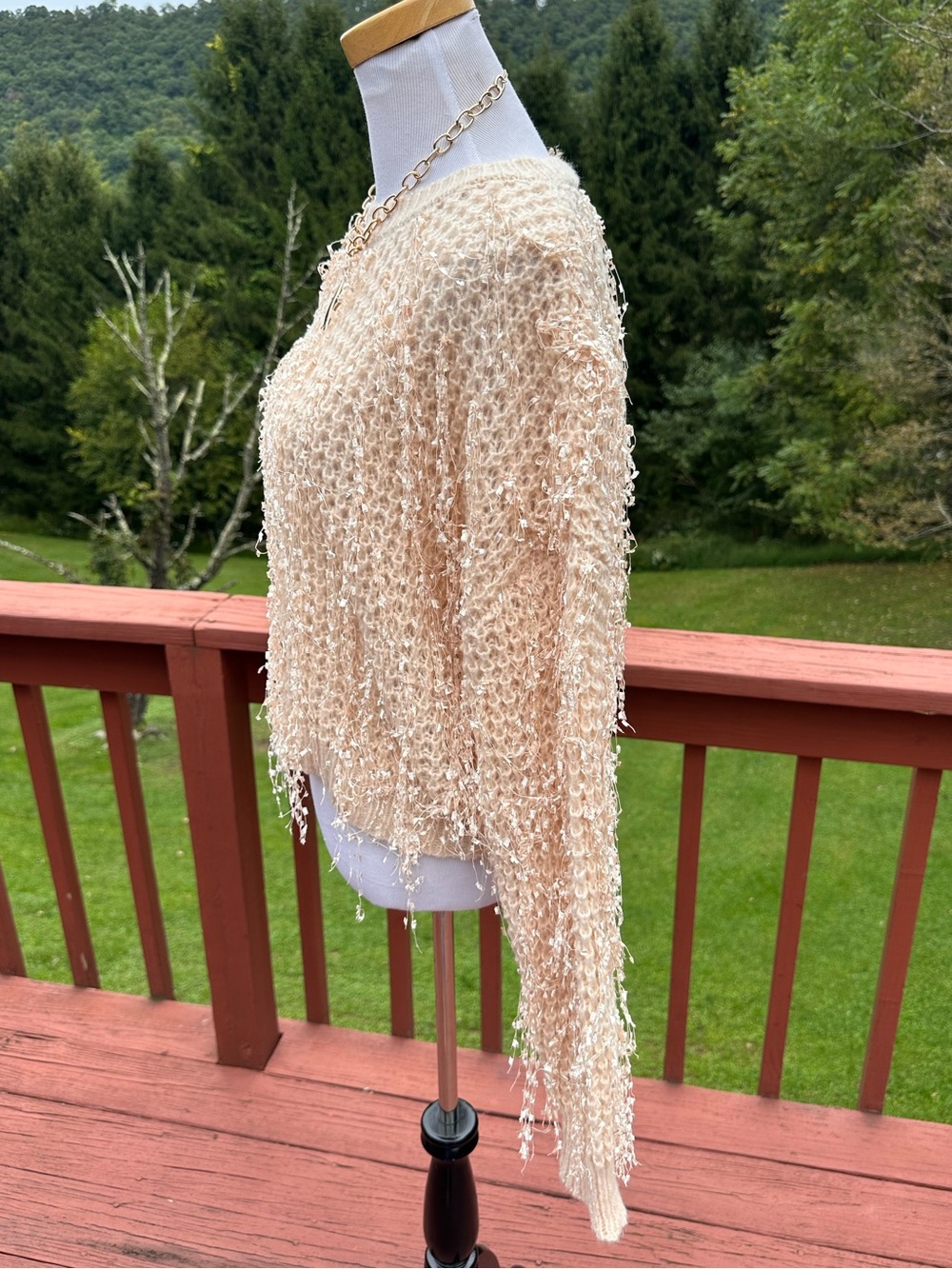 Very J Fuzzy Textured Cream Knit Sweater - Picture 3 of 5